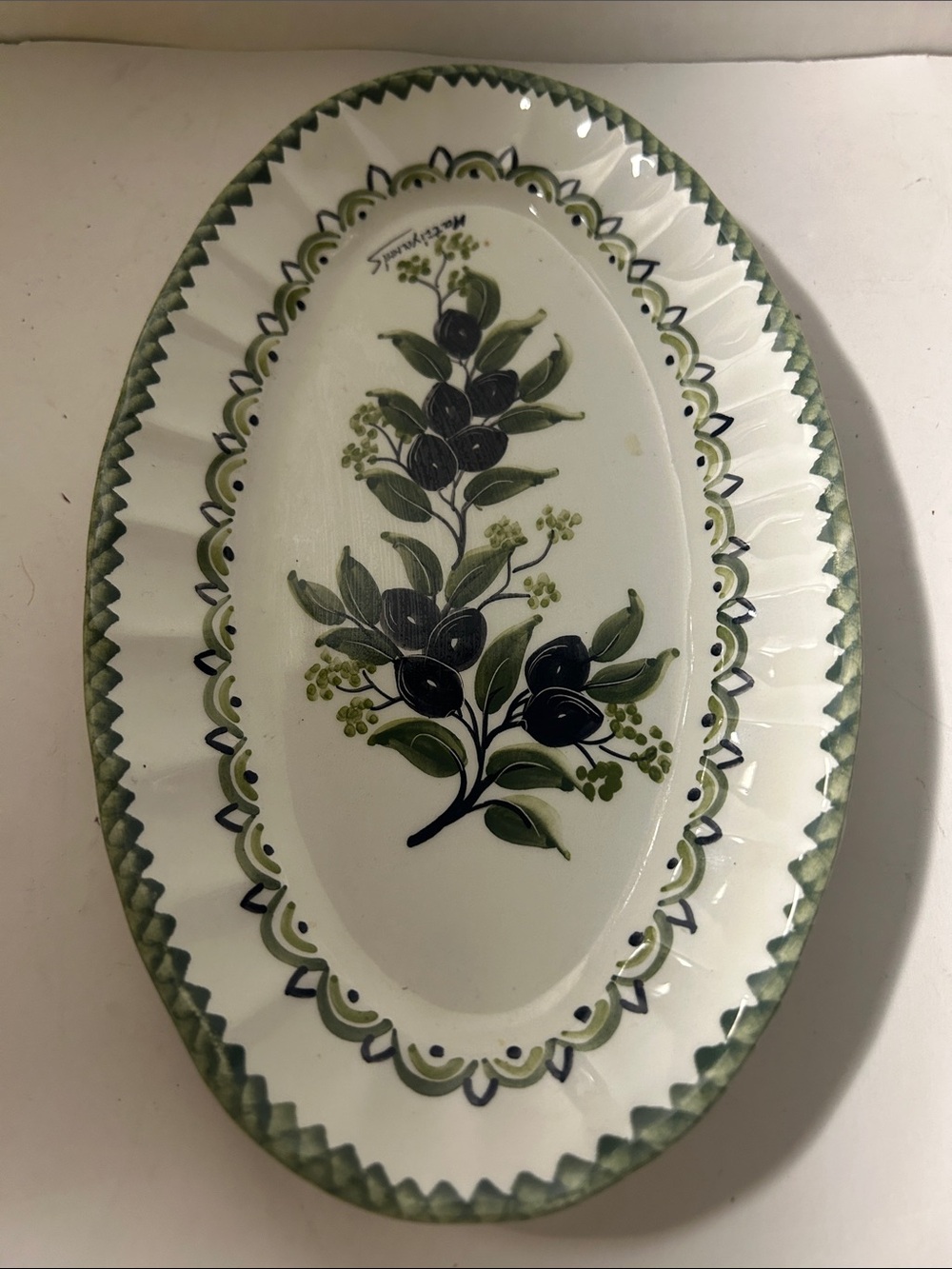 Green Olive Motif Ceramic Serving Platter - Decorative Home Dining Plate